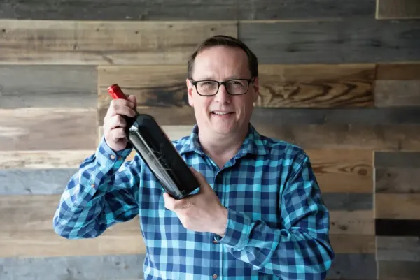 James with wine bottle